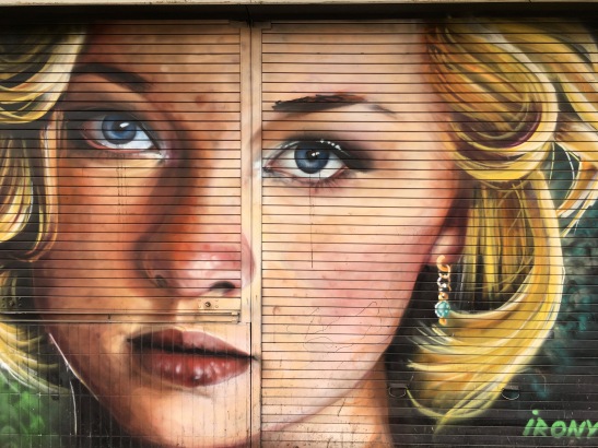 Female Portrait Street Art on Shutters - Archway